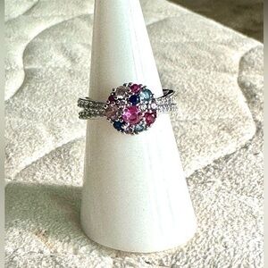 Bomb Party Multi-Color Stone Ring - Size 6 - Rhodium Plated